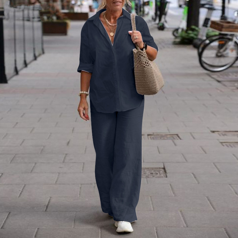 Retro Trousers Shirt Two Piece - đánh giá và giá Shirt Camp Collar