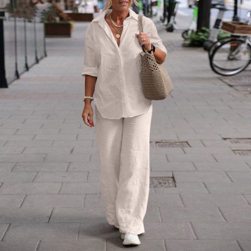 Retro Trousers Shirt Two Piece - đánh giá và giá Shirt Camp Collar