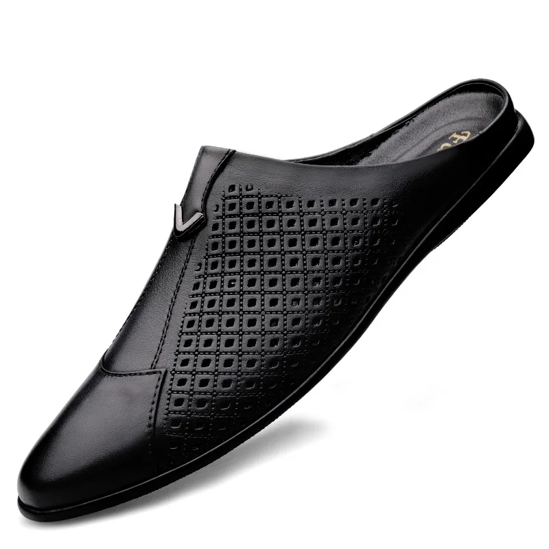 2022 Người Lớn Mùa Hè Nửa Kéo  - đánh giá và giá Flip Flop Leather Men