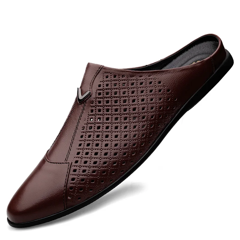 2022 Người Lớn Mùa Hè Nửa Kéo  - đánh giá và giá Flip Flop Leather Men