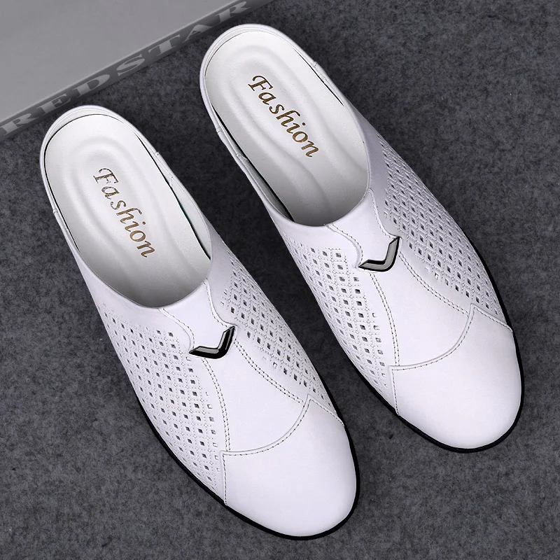 2022 Người Lớn Mùa Hè Nửa Kéo  - đánh giá và giá Flip Flop Leather Men