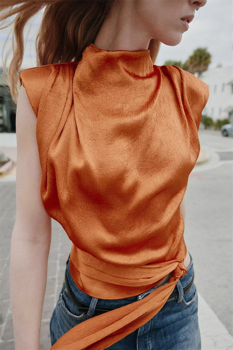 Satin Shawl Collar Sleeveless  - đánh giá và giá Shirt Camp Collar