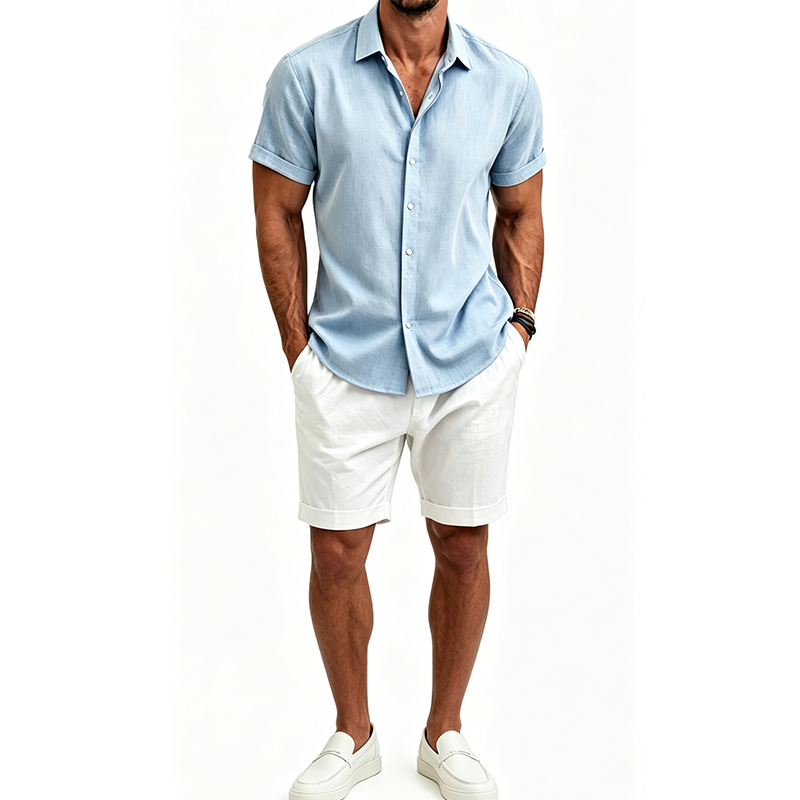 Men's  Cotton Linen Shirt Set  - đánh giá và giá Short Linen Drawstring