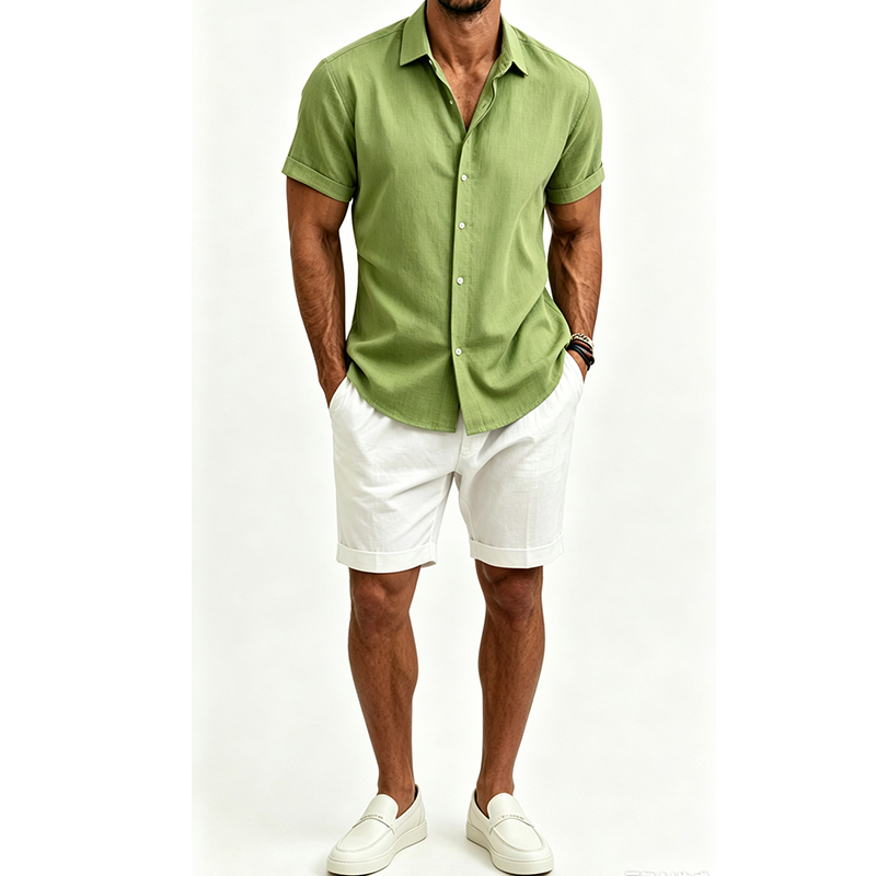 Men's  Cotton Linen Shirt Set  - đánh giá và giá Short Linen Drawstring