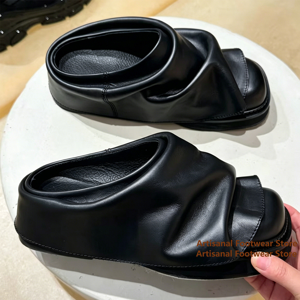 Ruched Soft Leather Slide Mule - đánh giá và giá Flip Flop Leather Men